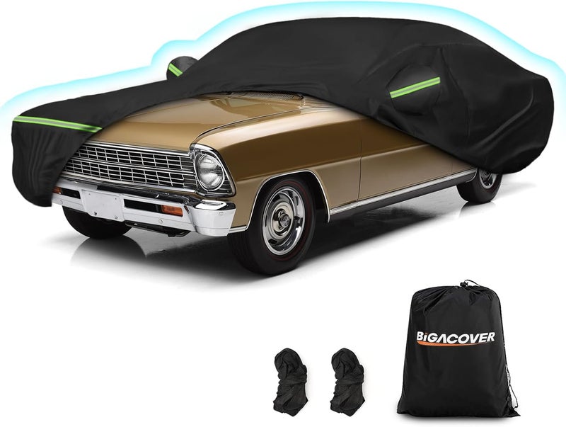 BIGACOVER Waterproof Car Covers for Chevrolet II Nova/Nova SS 350/350 SC Sedan/Coupe 1962-1974,420D Oxford Cloth Sun Heat Protection Outdoor Full Covers with Driver Side Zipper Windproof Heavy Duty All Weather - Image 1